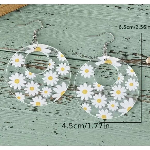 CLEAR ACRYLIC DAISY PRINT EARRINGS - Picture 6 of 6